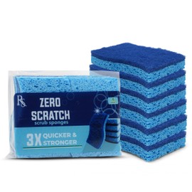 RSLIFE Blue Scrub Sponges Pack of 6 – Dual-Sided Kitchen Sponges for Cleaning – Non Scratch for Dishes, Bathroom, Surfaces – Durable Dishwashing Sponge
