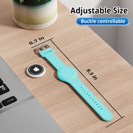 Foweroty AirTag Bracelet for Kids, Waterproof Cute Print Air tag Holder for Kids with Soft Silicone Full Coverage Anti-Lost Hidden Airtag Wristband Accessories for Child, Lake Blue