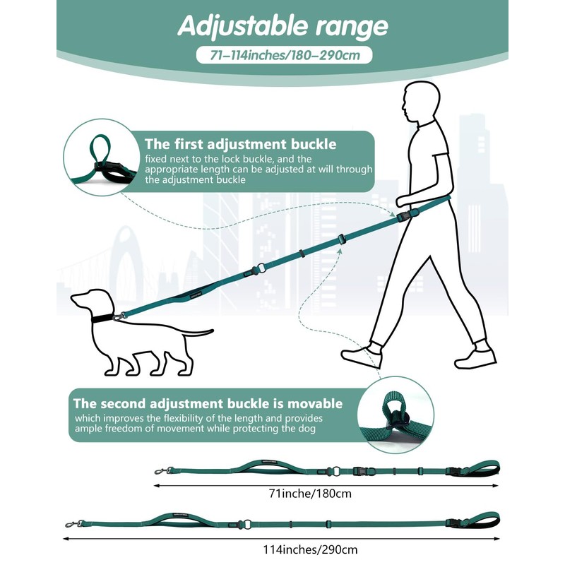 WANFIRE Hands Free Dog Leash, Multifunctional Crossbody Dog Leash, 5.9-9.5Ft