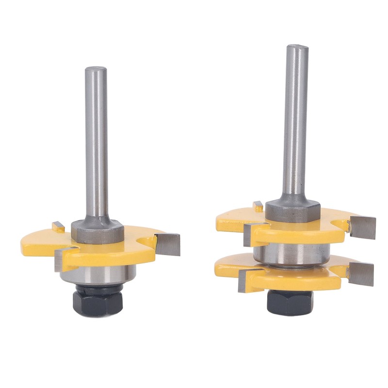 2Pcs Tongue and Groove Cutter 3 Teeth 1/4inch Shank T
