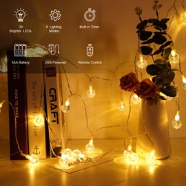OMIKA 2 Pack 15FT 30 LEDs Battery Operated Christmas String Lights with Remote Timer and 8 Modes, Warm White USB Powered Fairy Lights Waterproof for Indoor Bedroom Outdoor Garden Decor
