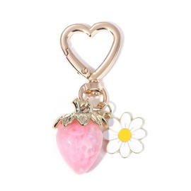 SJUIEO Cute Strawberry Keychain Bag Charm Flower and Daisy Keychain Accessories Decoration Girl Pink Keychain Transparent Keychain, pink
