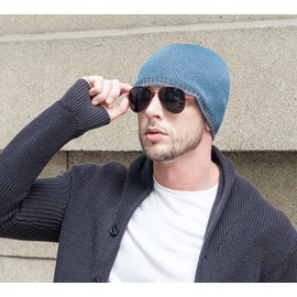 ZLYC Men Fashion Knit Fisherman Beanie Hat Winter Warm Thick Skull Cap (Plain Blue)