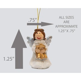 Angel Christmas Tree Ornaments - Set of 24 - Angels with White Dresses and Silver Wings - Holding Hearts, Stars, Books & Psalms - Measures 1.25" H