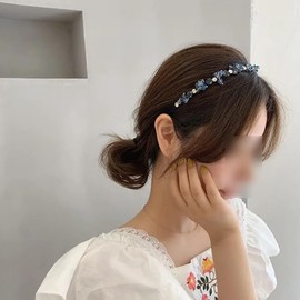 UUYYEO Crystal Rhinestone Headbands Sparkly Beaded Hair Hoops Bridal Crown Tiara Hair Bands Wedding Hair Accessories for Women Girls Blue
