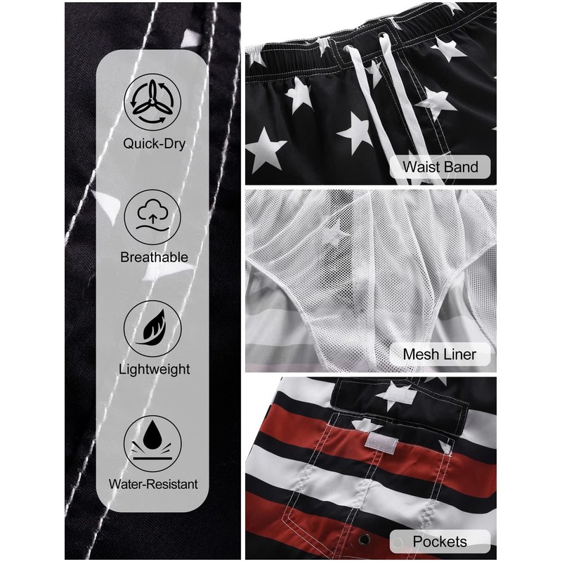 Men's Colortful Striped Swim Trunks Beach Board Shorts with Lining