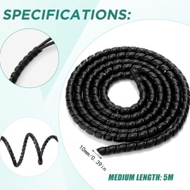 FENGCHUANG 5 m Cable Protector, Black Cable Protection Hose, Heat Resistant Spiral Hose, Cable Hose, for Protection of Cables and Prevent Cats, Dogs and Children from Chewing Cables