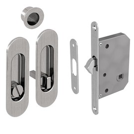 Toilet Hook Lock Set for Sliding Doors, Oval Door Rosette with Recessed Handle, Bathroom Lock, Mortice Lock, Brushed Nickel