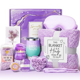Birthday Gifts for Women Self Care Gifts Get Well Soon Gifts, Lavender Relaxing Spa Gifts Basket Care Package with Luxury Flannel Blanket, Unique Mothers Day Gifts Idea for Mom Her Best Friends Sister