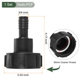 YOKIVE IBC Tank Hose Fitting, Plastic Barbed Hose Connector Adapter with Hose Clamp Washer, for Transporting Water (Black, 60mm Coarse Thread x 19mm Barb)