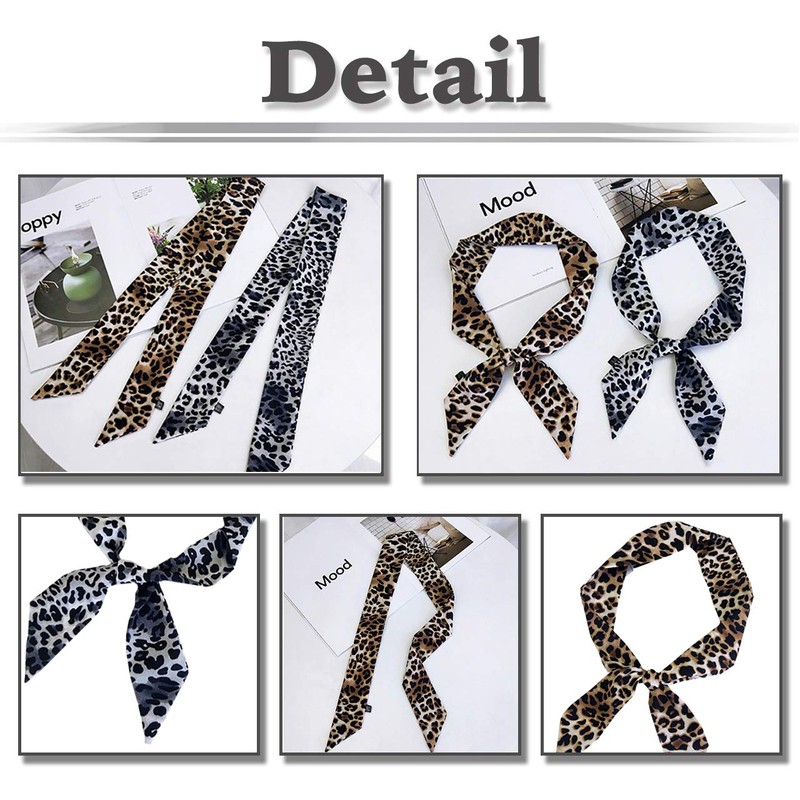 WHITE FANG MA020 Women's Scarf, Stole, Leopard Pattern, Stylish, Ribbon