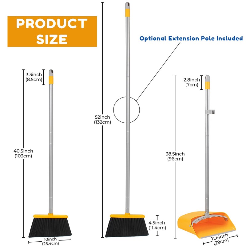 SONCAL Broom and Dustpan Set with Long Handle 52", Standing