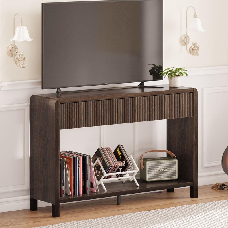 FATORRI Console Sofa Table with 2 Drawers, Wood Couch Table