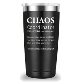 Mamihlap Chaos Coordinator Travel Mug Tumbler.Coworker Gifts.Chaos Coordinator Gifts.Funny Work Inspirational Appreciation Gifts for Men Women Boss Assistant Teacher Employee.(20 oz Black)