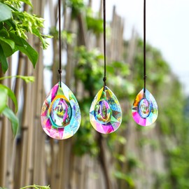 H&D Hyaline & Dora Crystal Prism Sun Catcher for Window, Hanging Glass Prism, Suncatcher Pendant for Home Garden Decoration, 76 mm/63 mm/50 mm Chandelier Prism, Pack of 3