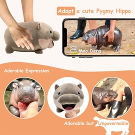 Kingwee Cute Moo Deng Hippo Stuffed Animal, Emotional Support Plush Toy, Adorable Pygmy Hippopotamus Plushie, Soft Hippo Pillow Gift for Kids, Adults (16 Inch)