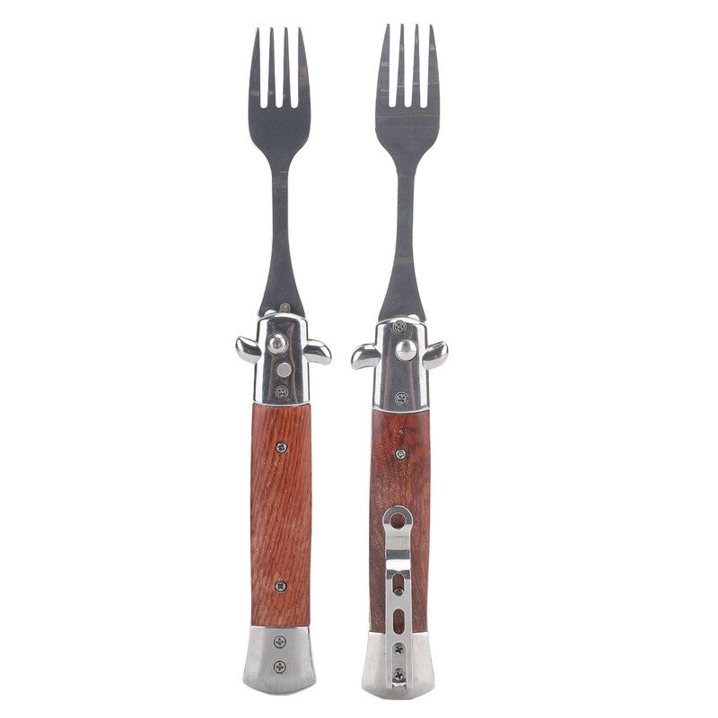 Spring Fork Rosewood Handle Stainless Steel Foldable Spring Fork for