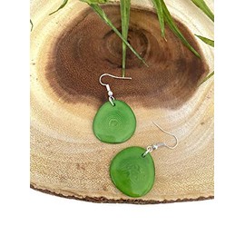 Tagua Earrings in Green, Vegetable Ivory Dangle Earrings TAG272, Organic Earrings, Tagua Earrings in Green