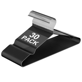 UEAKPIC 30 Pack 16" Non-Slip Rubber Coated Metal Suit Hangers with Round Notches for Strap Dress, Camisole, Pants, Coats, Shirt, Heavy Duty, Space-Saving, Black