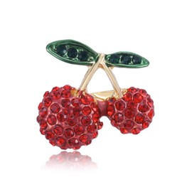 coadipress Red Cherry Fruit Brooch for Women Fashion Dainty Rhinestone 3D Cherry Brooch Pin Delicate Birthday Party Chic Accessory Jewelry (Green Leaf Cherry)