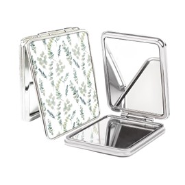 POTYHDC Compact Pocket Mirror, Cute Travel Mini Mirror with Magnification, Foldable Double-Sided Portable Cosmetic Mirror for Men, Women Green Leaf