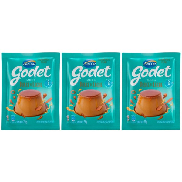 Godet Powder Mix for Preparing Dulce de Leche Flavored Flan Flan Sabor Dulce de Leche by Arcor, 25 g / 2.11 oz for 8 servings (pack of 3)