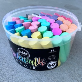 Loddie Doddie Sidewalk Chalk for Kids - 50 Count, 12 Multicolor Jumbo Sticks - Non-Toxic & Washable Bulk Chalk Pack in Reusable Bucket - Easy Grip for Vibrant Outdoor Kids Activities