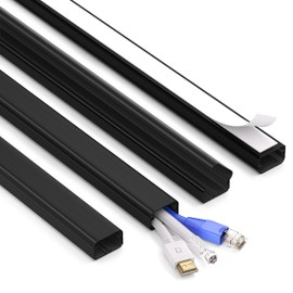 ZhiYo Large Capacity Wire Hiders for TV on Wall for 2-4 Cords, 63in (4xL15.8in) PVC Cable Cover with Adhesive Tape, Snap and Lock Design for Wall Mounted TV, Black Cord Covers for Wires on Wall