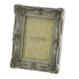 Sixtrees Chelsea 5-255-57 Ornate Vintage Swept Shabby Chic Silver 7x5 inch Photo frame - with Microfibre glass cleaning cloth.