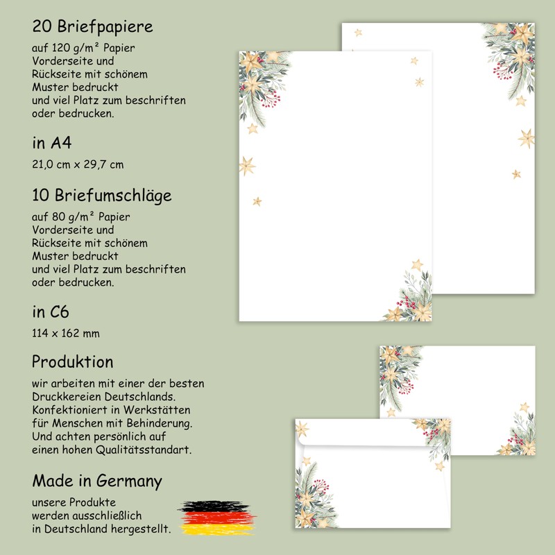 Christmas Letter Paper / Envelope Set with Green Branches and