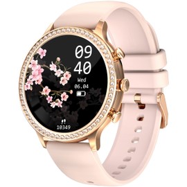 Fitness Watch Women's Round 1.32 Inch Smartwatch with Phone Function Diamond Sports Watch with Blood Pressure Measurement Sleep Monitor Heart Rate Monitor Pedometer Watch Women's Fitness Tracker for