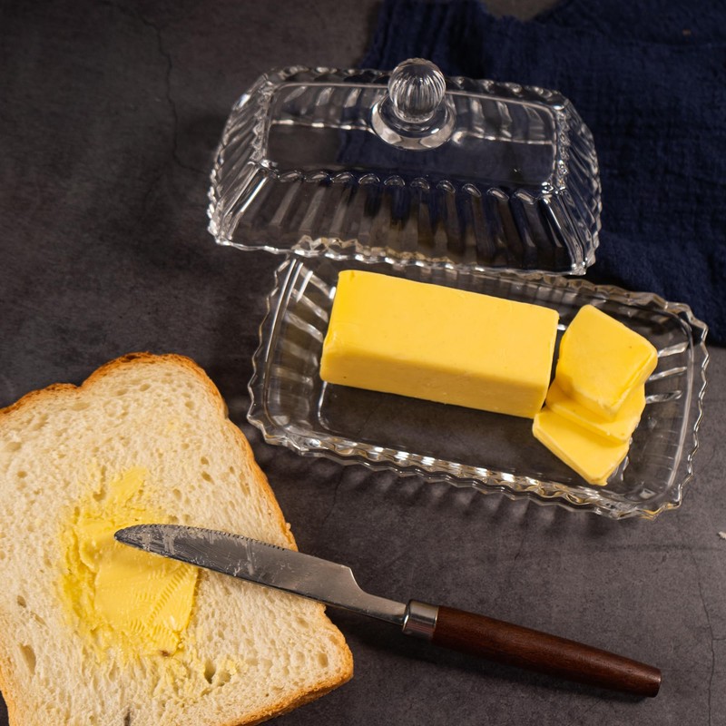 Clear Glass Butter Dish with Lid, Covered Butter Stick Holder
