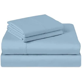KRISHNA California King Waterbed Sheet Set, 4 Piece Attached Top & Bottom Sheets, 100% Egyptian Cotton, Ultra Soft & Breathable, Fits Up to 15 inch Deep Pocket Mattress, Solid Light Blue