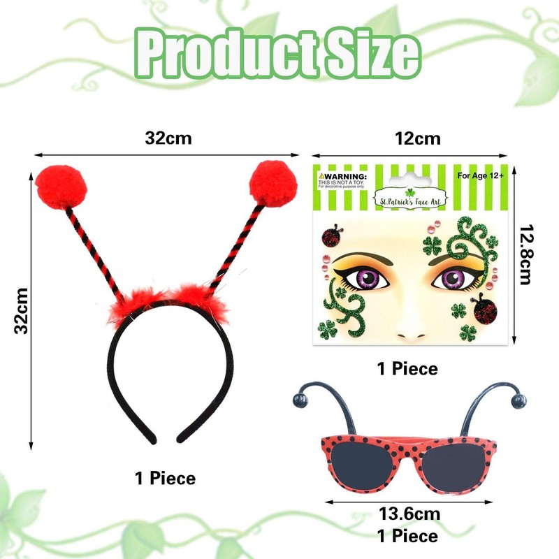 TVSVKWE 1 Headband, 1 Glasses And 1 Face Patch, Ladybug