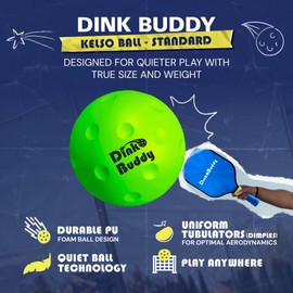 Dink Buddy - Standard Kelso Pickleball, PU Foam Pickleball Balls for Reduced Noise, Enhances Hand-Eye Coordination, Indoor & Outdoor Use, 3-Pack 74-mm Lime Green Balls