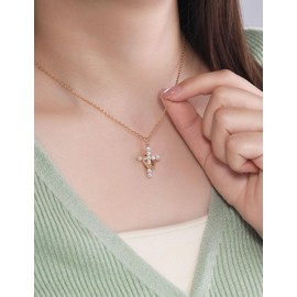 Hitlinker Moissanite Cross Necklace with Crown for Women Sterling Silver Pendant Christian Faith Chain Jewelry Gifts (Gold)