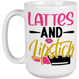 Lattes and Lipstick - Beauty Themed Merch for Makeup Artist or Cosmetologist, Gift for Makeup Lovers & Beauticians, White Mug 15oz