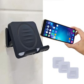 geyitafum Shower Phone Holder Upgraded, Removable Wall Mounted Hands-Free Cellphone Stand, Angle Adjustable Phone Stand with 3pcs Adhesive Pad for Kitchen Bathroom Dorm Bedroom (Black)