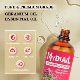 MYDIAIL Geranium Essential Oil 118ml Geranium Oil Natural & Premium Grade for DIY Skin Products, Diffuser, Aromatherapy, Massage, Soap & Candle Making, Bath, Homemade Freshener - 4fl oz