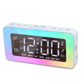 LED Digital Clock Luminous Electronic Alarm Clock Mirror Surface Night Lamp with 2 Alarms Timer Function Support 8 Light Modes Volume/Brightness Adjustable for Home Bedroom Living Room Decor
