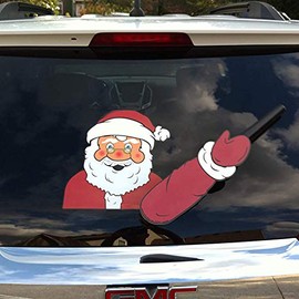 The ORIGINAL Santa Claus Waving Arm Winter WiperTag for Christmas Holiday with Decal attaches to rear vehicle wiper blade. Made in USA.