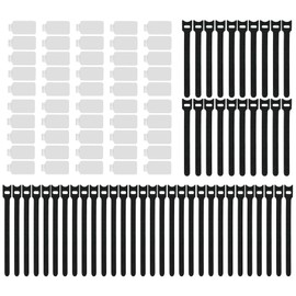 100 Pack Reusable Hook & Loop Cable Ties & Labels Kit - 50 Durable Cord/Wire Tags + 50 Self-Gripping Straps for Electronics Organizing, Home Office Cord Management (White & Black)