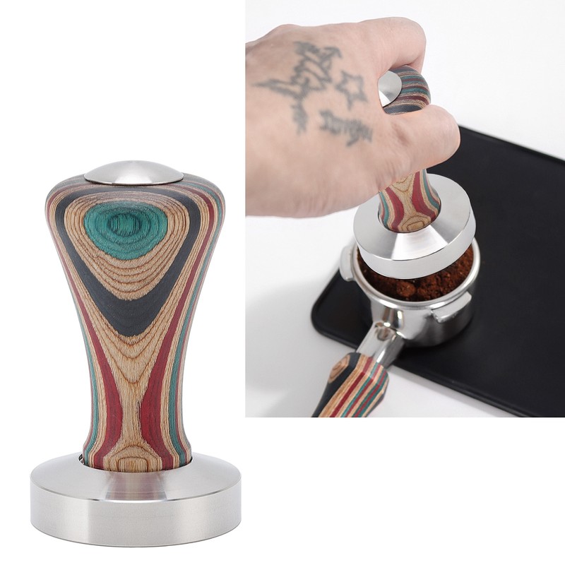 Colorful Wood Coffee Flat Tamper Stainless Steel Base Powder Hammer