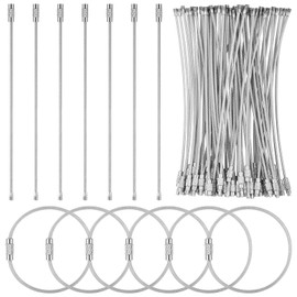 Hejo Pack of 60 Key Rings Wire Rope, 15 cm Key Rings Large, Stainless Steel Key Ring, Wire Diameter 2 mm, Loops Key Rings Suitable for Luggage Tags, Torches (Silver)
