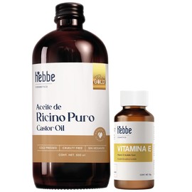 Hebbe - KIT de Aceite de Ricino 500 ml y Vitamina E Líquida 50 g 100% Puros, Hidratante y Antioxidante para Piel y Cabello