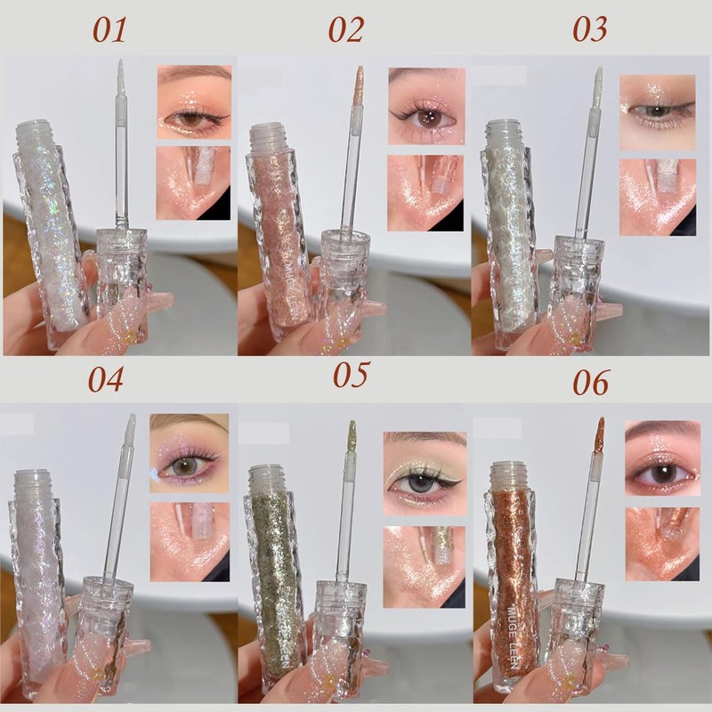 Baorder 6 x Glitter Eyeshadow Set, Long-Lasting Waterproof Shimmer Liquid