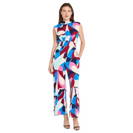 Donna Morgan Women's Printed Mock Neck Jumpsuit, Cream/Berry