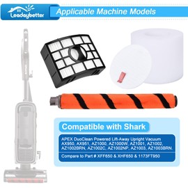 Leadaybetter Filter Replacement for Shark APEX DuoClean Lift-Away AX950 AX951 AZ1002 AZ1000 AZ1000W, 2 Black Filters, 4 Foam & Felt Filters, 1 Brush Roll, Compare to Part # XFF650 & XHF650 & 1173FT950