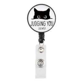 Lywjyb Birdgot Sarcastic Cat Badge Reel Animal Lover Gift Judgmental Cat Merch Cat Judging You Silently Merch (Judging Badge CA)