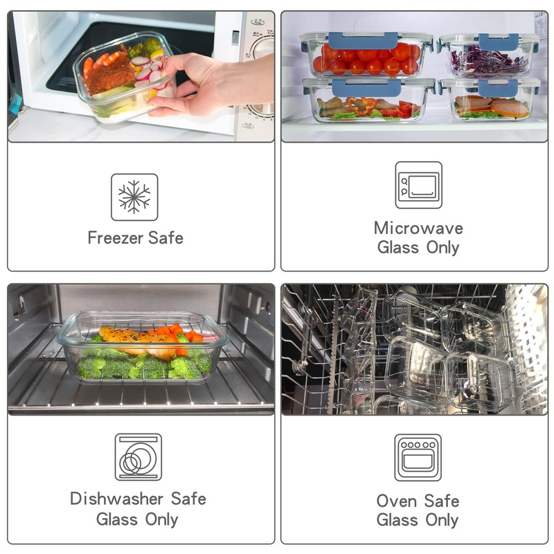 UMEIED 12 PACK Glass Food Storage Containers with Leak Proof